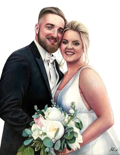 realistic colored pencil custom wedding portrait