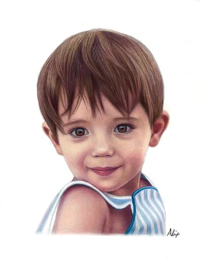 realistic colored pencil portrait of a small boy