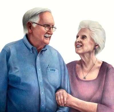 realistic drawing of an elderly couple with colored pencils
